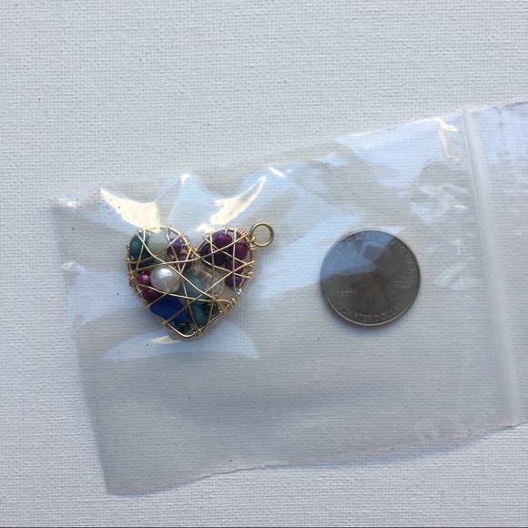 Heart Pendant Wrapped In Gold Copper Wire Handmade - Picture 3 of 4